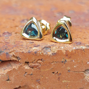 1ct Teal Australian Sapphire 14ct Gold Earrings