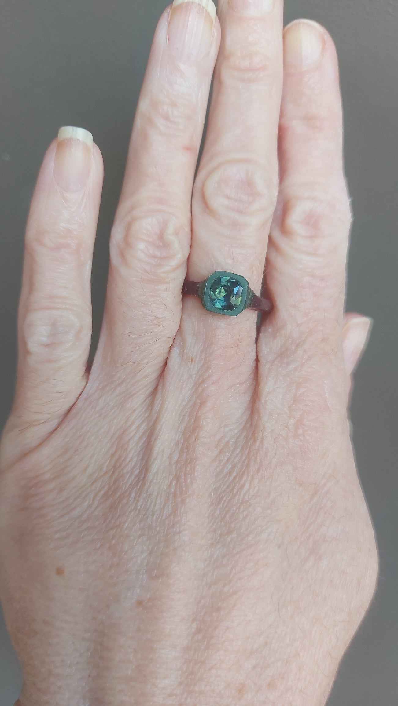 Modern Heirloom – Square Cut Teal Sapphire Ring