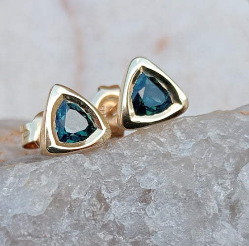 1ct Teal Australian Sapphire 14ct Gold Earrings