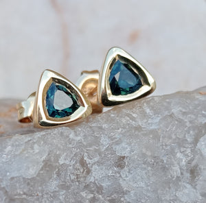 1ct Teal Australian Sapphire 14ct Gold Earrings