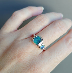 1.4ct Australian Boulder Opal and Sapphire Sterling Silver Ring