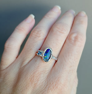 1.3ct Australian Boulder Opal and Sapphire Sterling Silver Ring