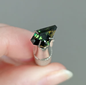 Custom Wax Cast Ring with Australian Green Sapphire – Made to Order in Solid Gold or Sterling Silver