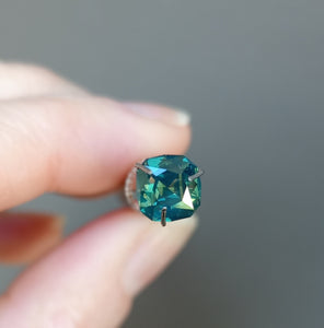 1ct Square Cut Teal Sapphire Ring in Gold or Sterling Silver