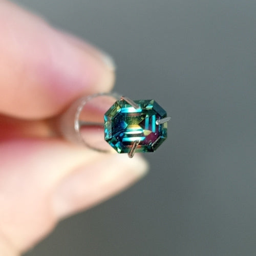 Octagon Gold banded Australian Parti Sapphire Ring in Gold or Silver