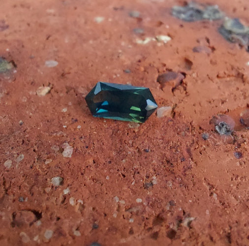 1.2ct Hex cut teal Australian parti sapphire gold solitaire ring