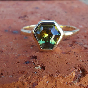1.5ct Hex cut Australian Sapphire 9ct Yellow Gold Ring