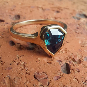 *RESERVED * 1.5ct Blue Australian Shield Cut Sapphire 9ct Rose Gold Ring