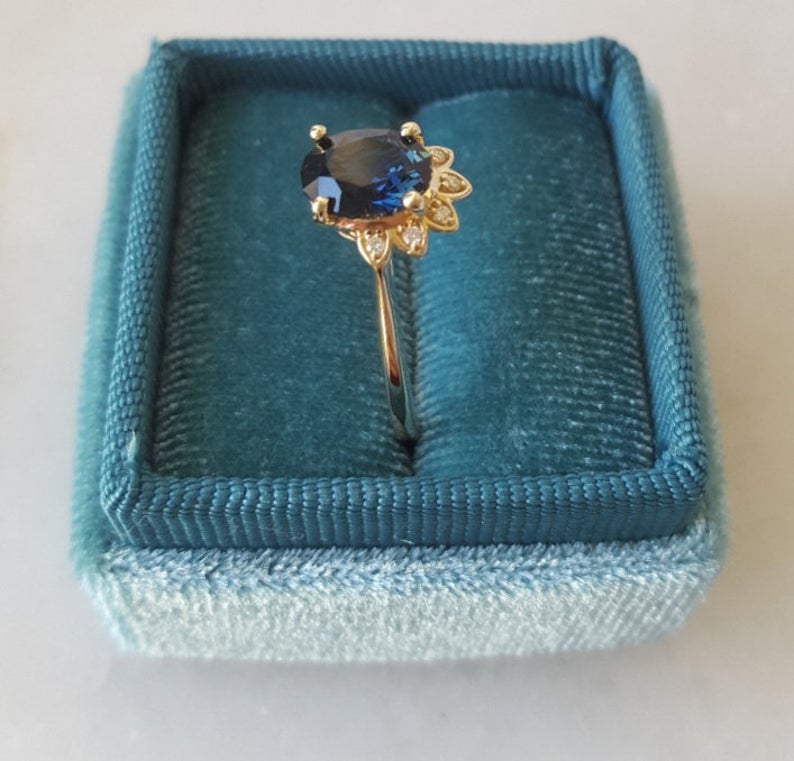 1.3ct Australian teal blue sapphire and diamond ring