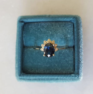 1.3ct Australian teal blue sapphire and diamond ring